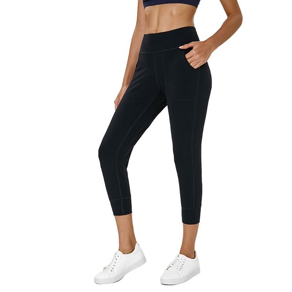 

women sports jogger capris back waist running active lounge crop with side pockets tights light weight stretch leggings, Black