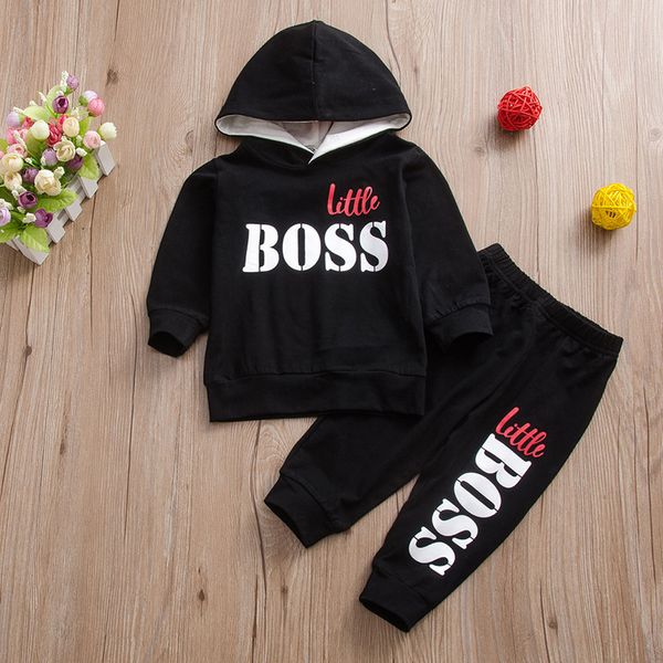 

2021 new boys' hooded sweater set spring and autumn children wear boss two piece suit foreign style, White