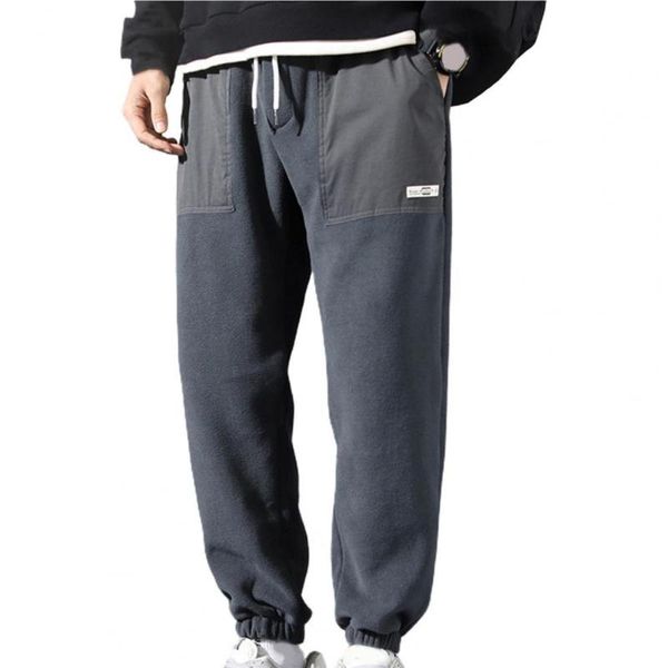 

men's pants men contrast colors ankle banded patchwork drawstring sweatpants for daily wear, Black