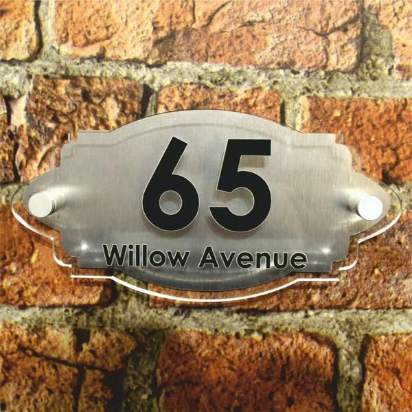 

brushed silver effect personalised vintage house acrylic sign street name number other door hardware