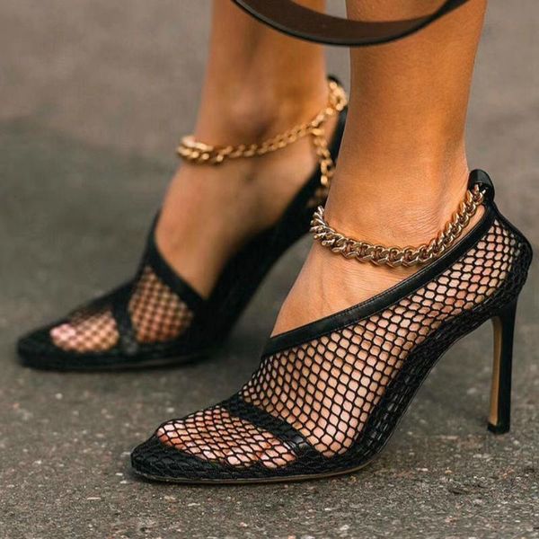 

sandals for women solid mesh suede leather flock retro fashion party shoes woman elegant thin heeled, Black