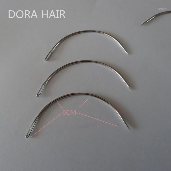 

wholesale-1 bag 144pcs 6cm c shape curved needles threader sewing/weaving for human hair extension weft weaving1, Black;brown