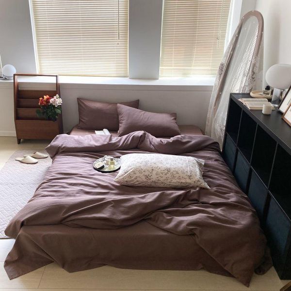 

bedding sets vintage washed cotton jacquard set navy blue purple duvet cover 4pcs ultra soft breathable bed sheet and pillowcases