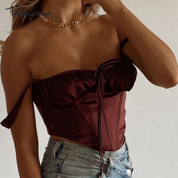 

women's tanks & camis tobinoone hollow out boned women lace camisole tank drawstring zipper female summer backless strap camisetas, White