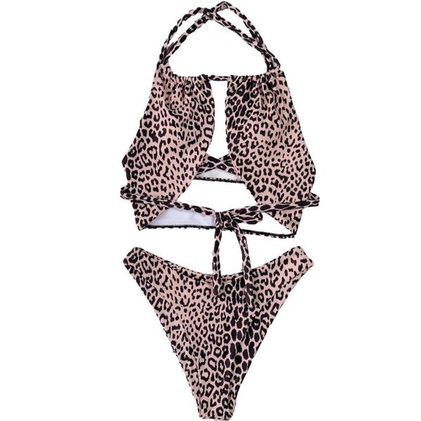 

one-piece suits women swimsuits bikini push-up padded high waist leopard print backless bandage thong swimwear beachwear 2021