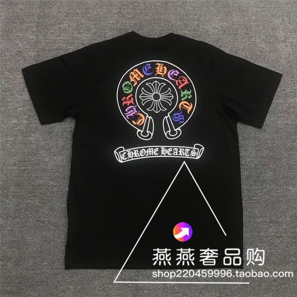 

brand chrome chao hearts sanskrit horseshoe cross loose short sleeve t-shirt for men and women, White;black