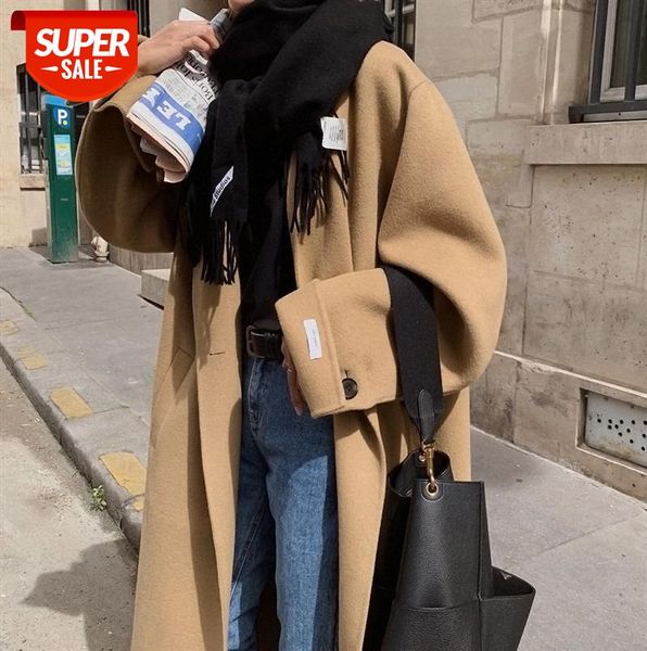 

[korea hand made coat] 100 wool two-color long green curved sleeves #wu9o, Black