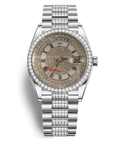 Master relojes caja de plata de lujo correa de reloj con diamantes cristal de zafiro hebilla plegable movimiento mecánico automático esfera de 36 mm