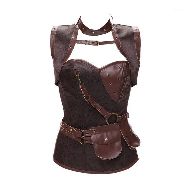 

bustiers & corsets plus size s-6xl women's steampunk spiral steel boned high neck vintage retro corset bustier with mini shrug jacket, Black;white