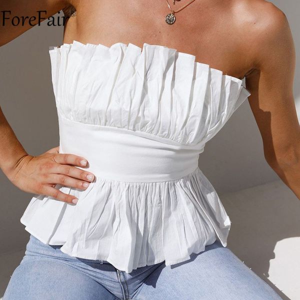 

white sleeveless strapless crop women 2021 summer fashion ruffles party tank ruched female off shoulder, Black;white