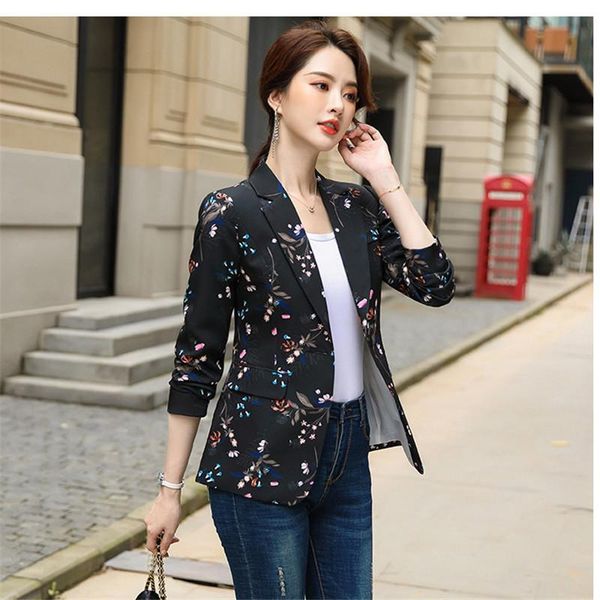 

women's suits & blazers 2021 spring and summer printing fashion design slim blazer elegant long sleeve temperament office jacket, White;black