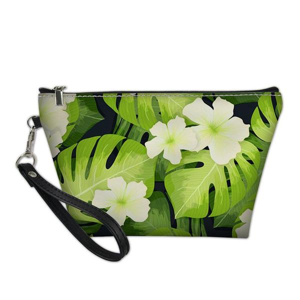 

ladies cosmetic bags white flower print women zipper makeup pouch teenager girls casual handbags fashion toiletry bag & cases