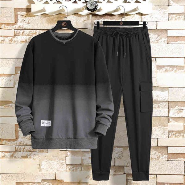

two piece men's casual hoodie and wool set, hip hop sportswear, gradient, Gray