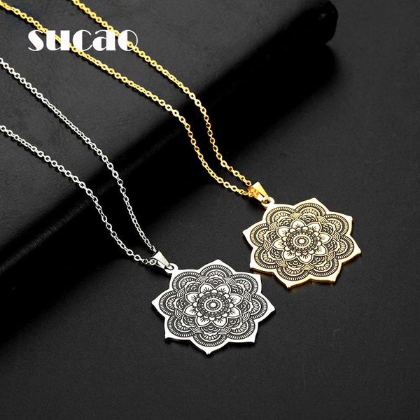 

chokers vintage yoga om lotu mandala flower pendant necklace tibetan buddhist protection meditation rinpoche spiritual jewelry, Golden;silver
