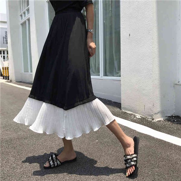 

skirt women maxi 2021 chiffon a-line high waist elascity casual party skirt, Black