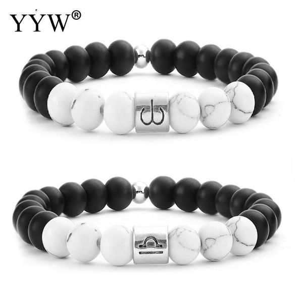 

beaded, strands 12 zodiac signs agates stone bracelets for women men classic beads bangles elastic friendship bracelet beach jewelry, Black