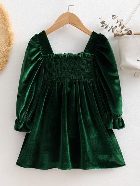 

little girl's ruffled velvet dress with ruffle sleeves she, Red;yellow