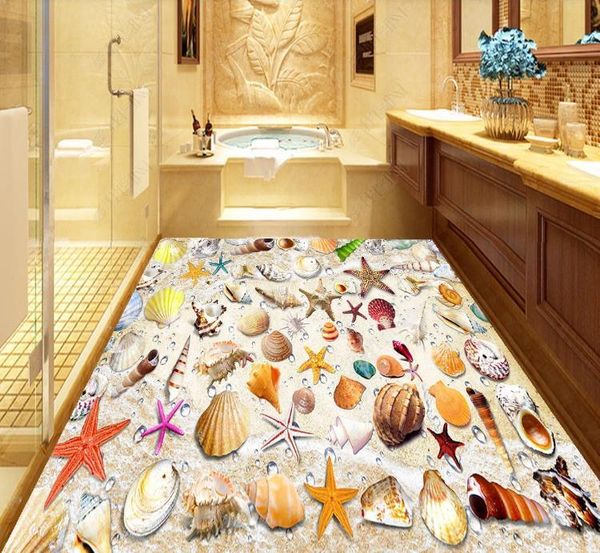 

wallpapers custom flooring wallpaper 3d floor beach shell bathroom mural pvc self-adhesive non-slip and waterproof