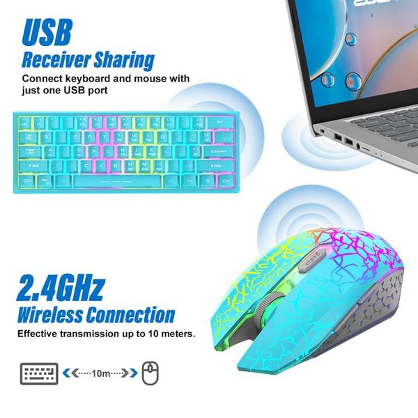 

keyboard mouse combos 3pcs t61wireless gaming keyboard+mouse+mouse pad rainbow backlit 2.4ghz receiver 61keycaps mice kit for office pc lapt