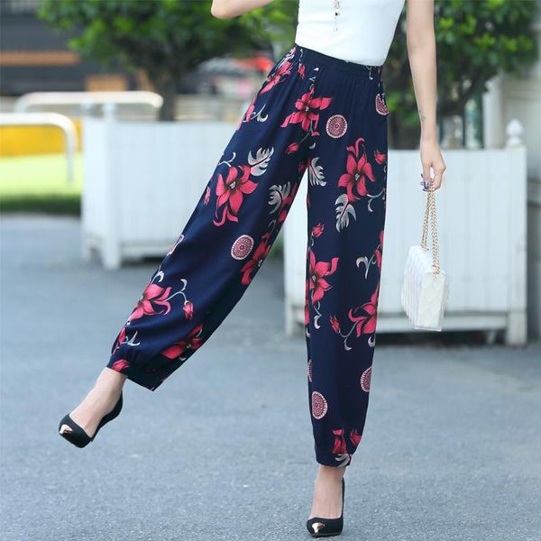 

women's pants & capris casual spring autumn floral print wide leg for women loose high waist ladies trousers female plus size ankle len, Black;white