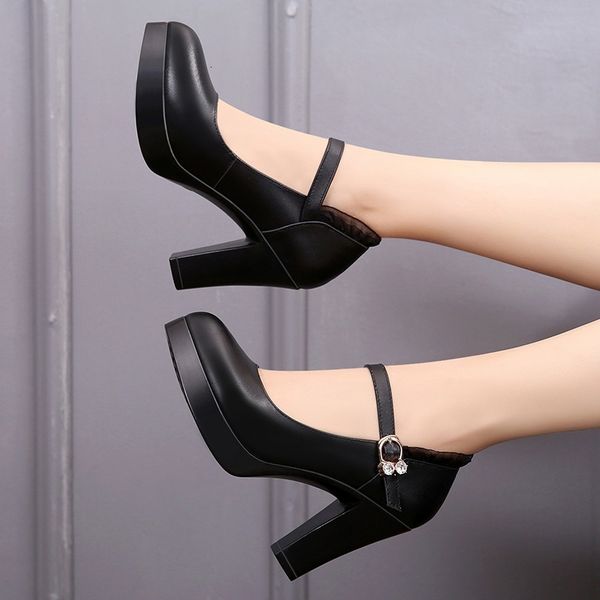 

sandals 2021 autumn banquet dress large size women's single shoes shallow mouth round toe thick bottom heel high dance u7w4, Black