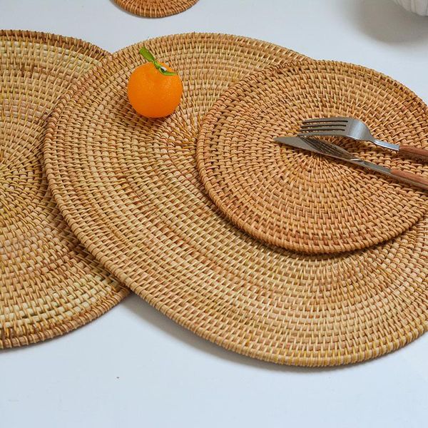 

mats & pads 22/26/30/35cm natural handmade rattan table round christmas mat insulation decor