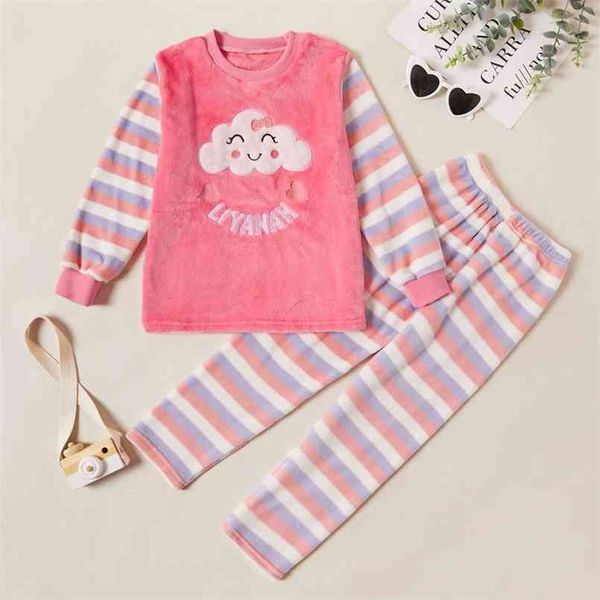 

beautiful cloud letter embroidered striped sweatshirt and pants set 210528, White