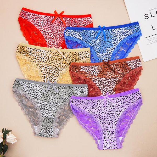 

women's panties 6pcs/set leopard lace underwear comfort low rise briefs seamless panty, Black;pink