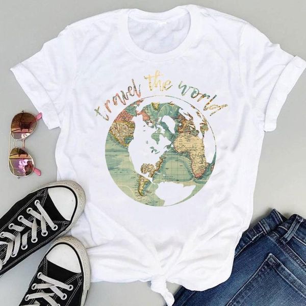 

women's t-shirt women cartoon 90s vacation travel holiday short sleeve graphic summer fashion print female clothes tees tshirt, White