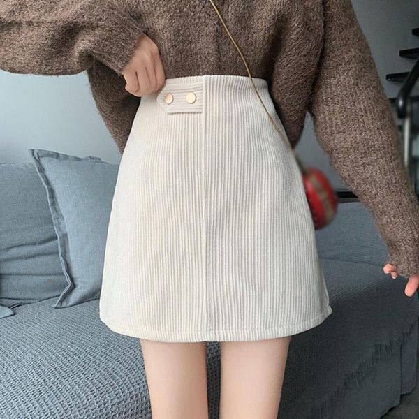 

skirts corduroy thickened autumn winter women high waist a line skirt female cozy mujer faldas soft jupe femme 2021 large size, Black