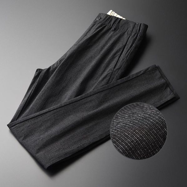

men's pants autumn mens trousers plus size 3xl 4xl luxury pinstripe fashion slim fit man youth trend elastic casual men, Black