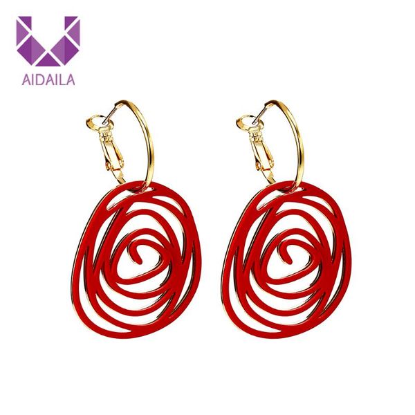 

clip-on & screw back hollowed round clip earrings art spirals whorls textured big circle tear on, Silver
