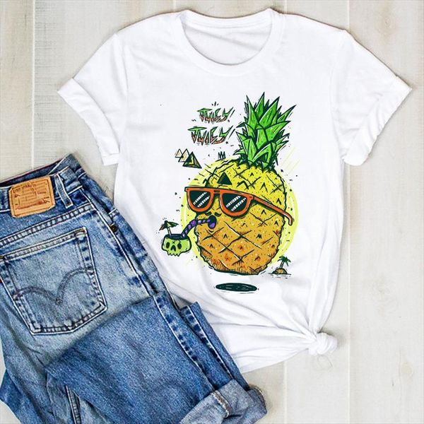 

pineapple juice print fruit beach women summer tee clothes graphic, White