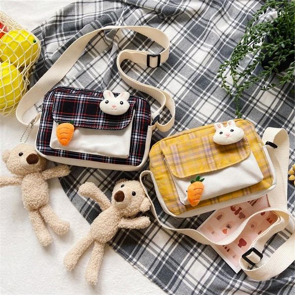 

japanese new 2020 lattice small bag style handbag canvas cute messenger soft fresh korean girl single shoulder female oiwfk