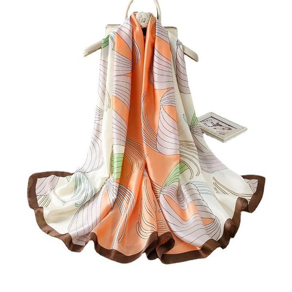 

scarves 180*90cm women's spring and summer luxury sunscreen silk scarf ladies satin beach towel cute printed large shawl wrap hijab, Blue;gray