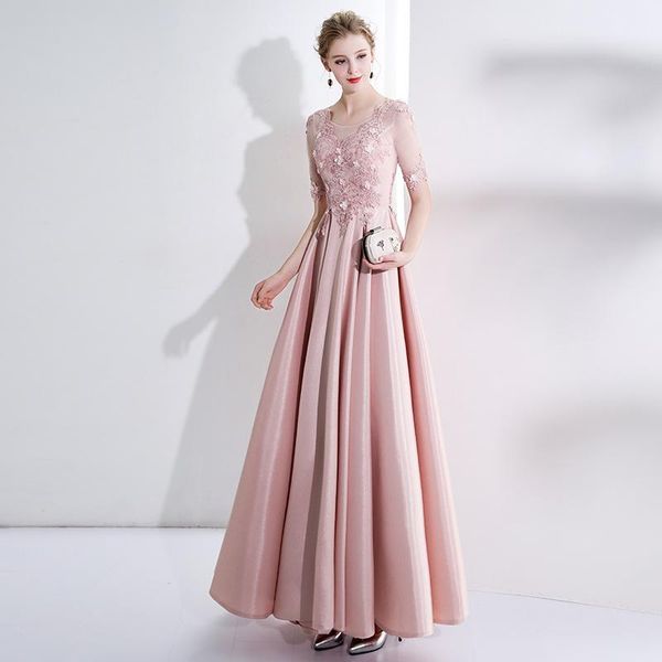

elegant pink lace evening party dress temperament a-line banquet noble o-neck hostess dreamy maxi prom ethnic clothing, Red