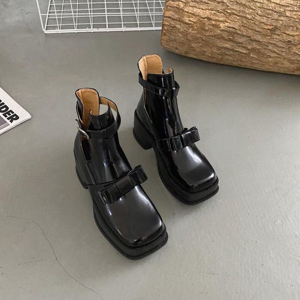 

dress shoes mary jane for women summer vintage leather thick high heels pumps waterproof platform ladies 2021, Black