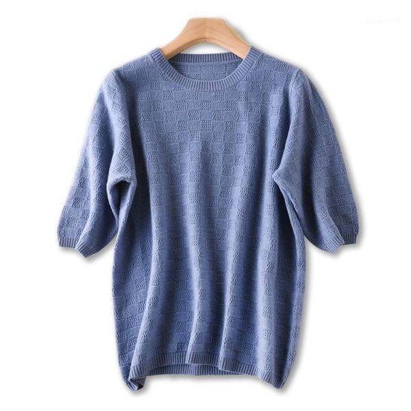 

women's t-shirt 100% wool o-neck blocks knitted half sleeve pullover square tee sweater jumper spring summer high-end pure merino, White