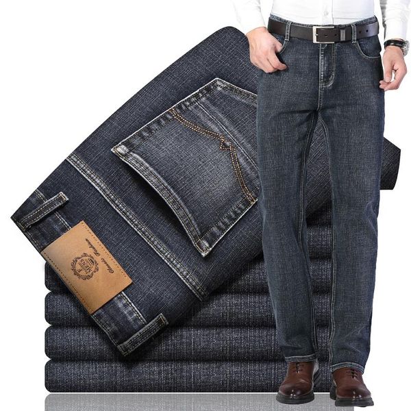 

men's jeans 2021 business classic brand casual fashion trousers slim denim overalls pants men, Blue