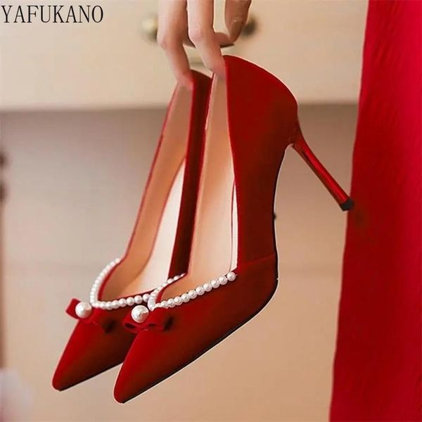 

dress shoes french style women pumps elegant string bead high heels high-level sense wedding bride shoe brand design pearl xiuhe single, Black