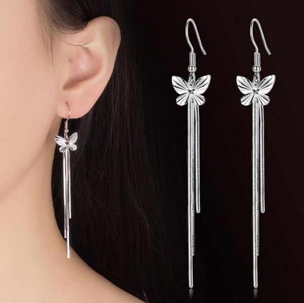 

dangle & chandelier 925 sterling silver woman female ear wire fashion long section of the drop earrin butterfly tassel fine jewelry