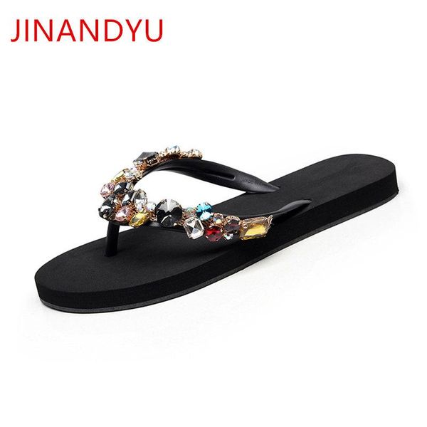 

flip flops women flats bling crystal sandalias summer beach shoes fashion flip-flops woman slippers, Black