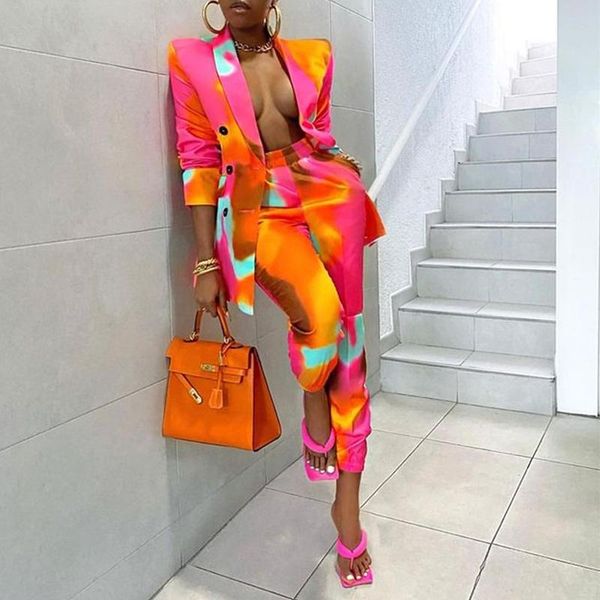 

women's two piece pants suit sets summer womem casual work wear notched collar colorblock buttoned long sleeve blazer coat &, White