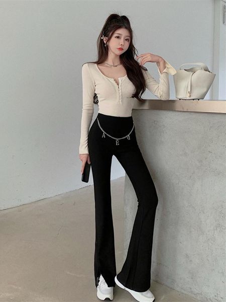 

women's pants & capris suit black high waist thin wide leg chain in autumn 2021 flared trousers, Black;white