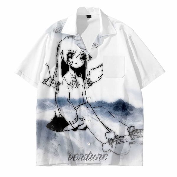 

men shirts funny 3d anime print casual short sleeve hawaiian shirts mens summer beach blouse 6xl plus size chemise homme 210527, White;black