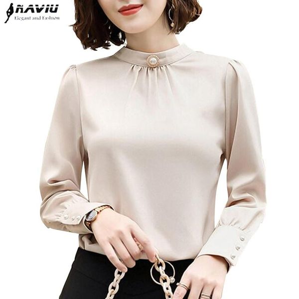 

women's blouses & shirts naviu fashion blouse shirt for women long sleeve chiffon plus size blusas mujer de moda 2021, White