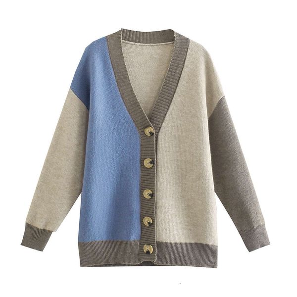

autumn v-neck color knitted cardigan sweater coat, White;black