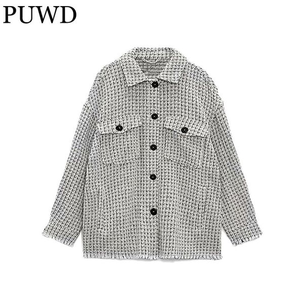 

women's jackets puwd loose women texture shirt jacket autumn/winter 2021 woolen casual color contrast streetwear lattice trendy female, Black;brown