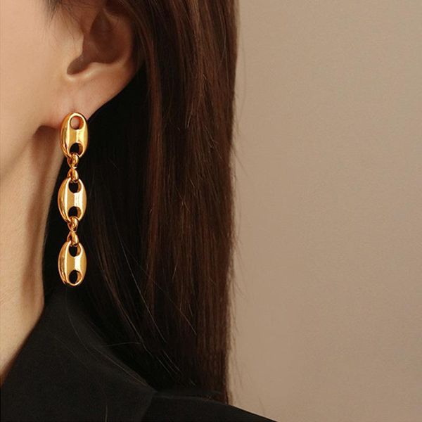 

dangle & chandelier celi european and american arc de triomphe punk fashion personality pendant pig nose asymmetric brass gift art earrings, Silver