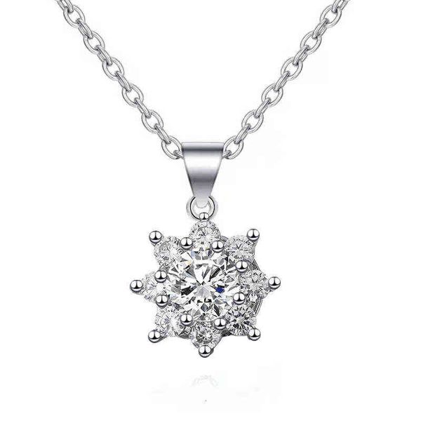 

bright diamond snowflake necklace women's japanese and korean fashion temperament imitation mosan diamond pendant, Silver